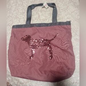 PINK Sequin Dog Design Tote Bag